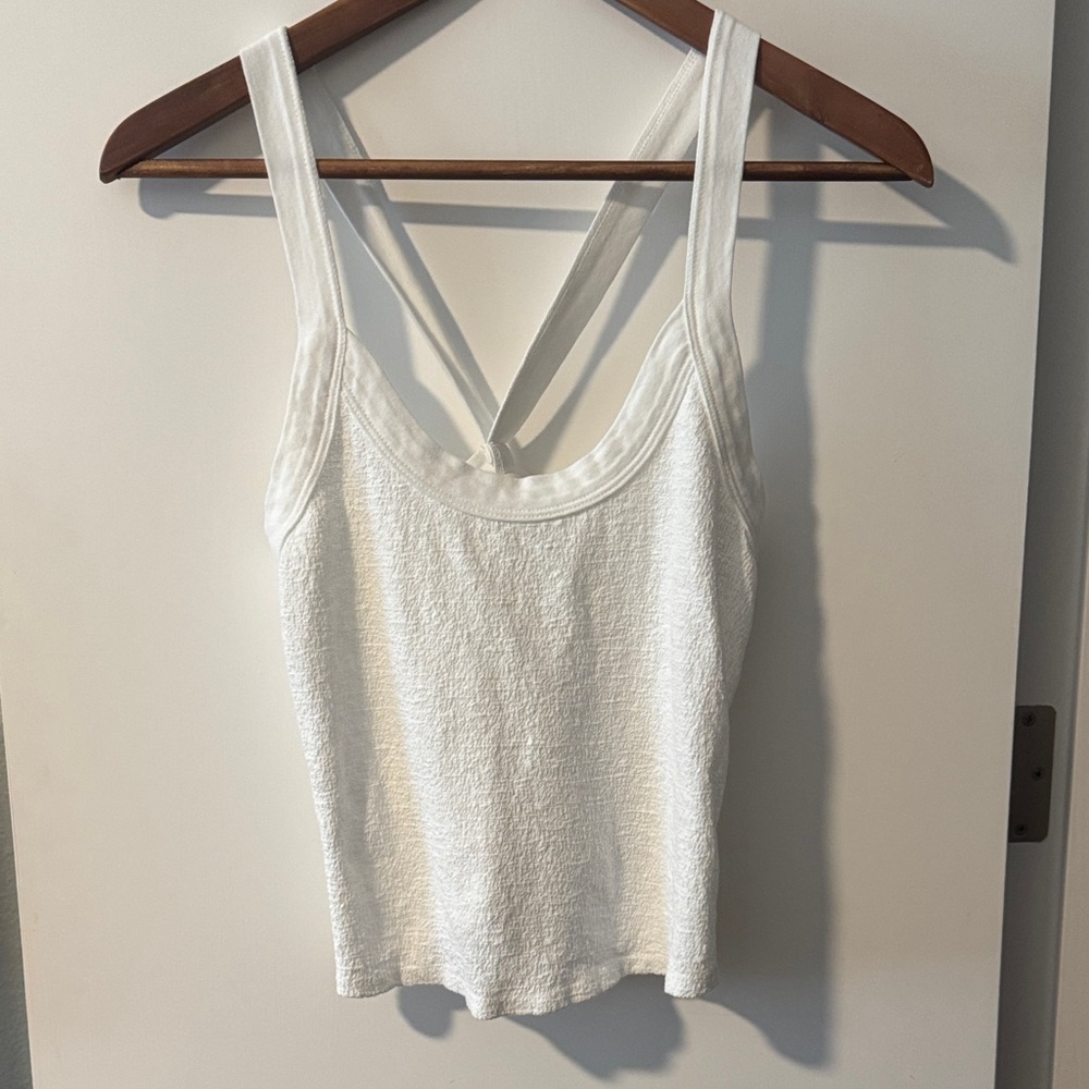 LACAUSA White Textured Tank with Strappy Back Detail